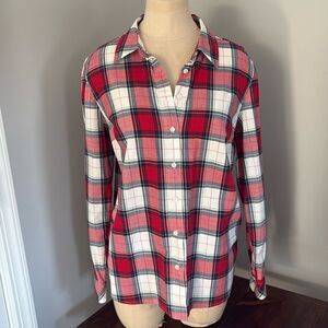 TALBOTS COTTON BUTTON FRONT SHIRT DECORATIVE PLAID SIZE S